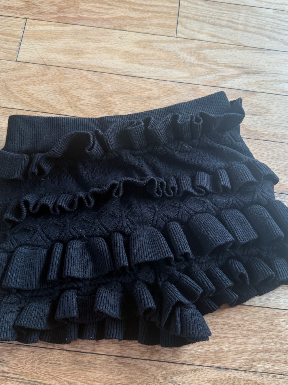 Black Ruffle Knit Mini Shorts